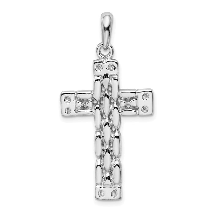 Million Charms 14K White Gold Themed Panther Style Relgious Cross Pendant