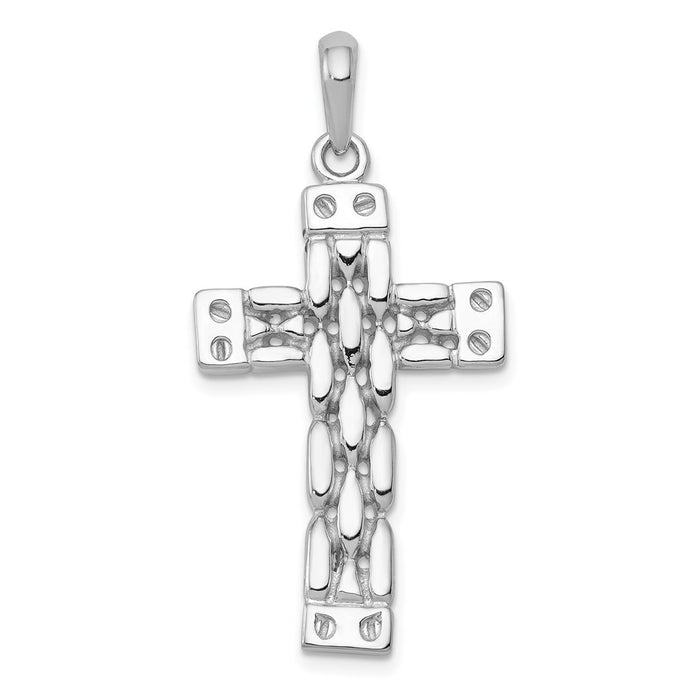 Million Charms 14K White Gold Themed Panther Style Relgious Cross Pendant