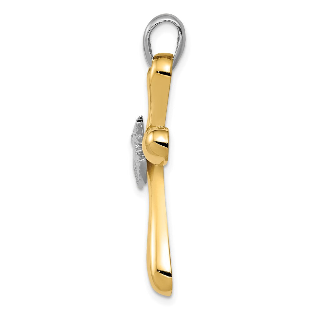 Million Charms 14K Two-Tone Dove Relgious Cross Pendant