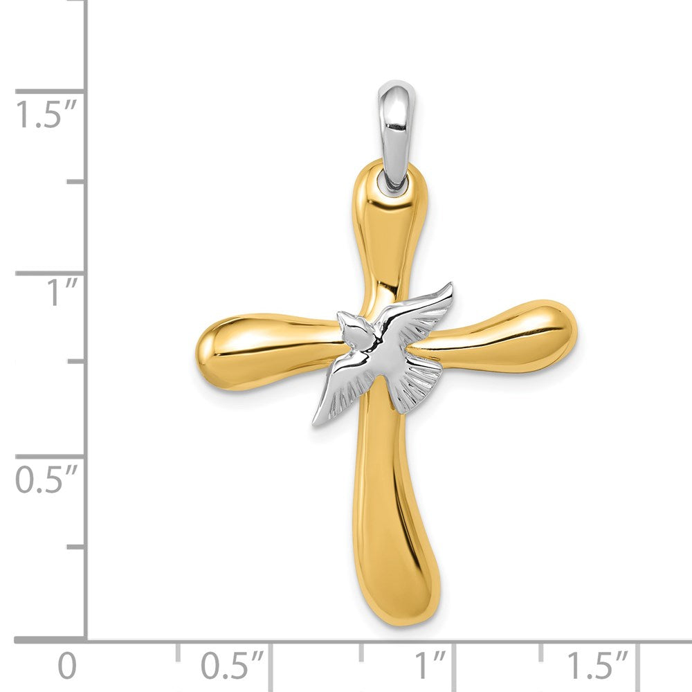 Million Charms 14K Two-Tone Dove Relgious Cross Pendant