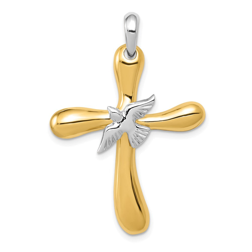 Million Charms 14K Two-Tone Dove Relgious Cross Pendant