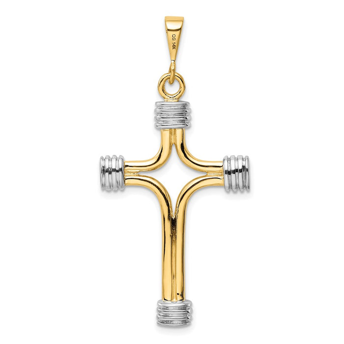 Million Charms 14K Yellow Gold Themed With Rhodium-plated Fancy Relgious Cross Pendant