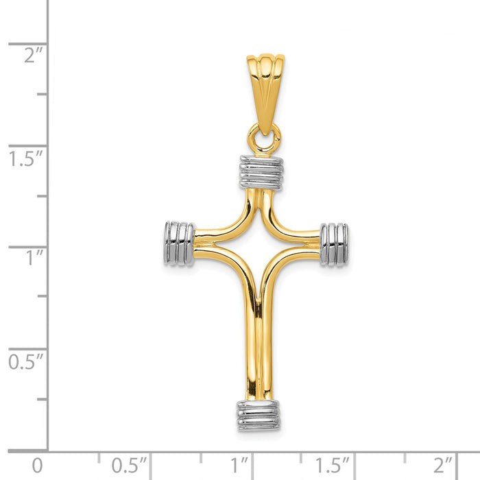 Million Charms 14K Yellow Gold Themed With Rhodium-plated Fancy Relgious Cross Pendant