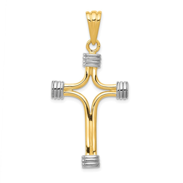 Million Charms 14K Yellow Gold Themed With Rhodium-plated Fancy Relgious Cross Pendant