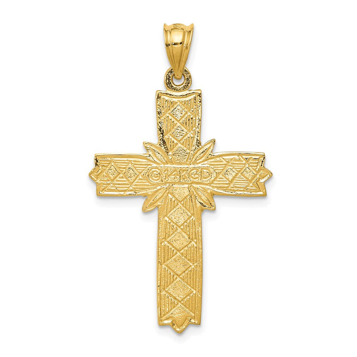 Million Charms 14K Yellow Gold Themed Enameled Latin Relgious Cross Pendant