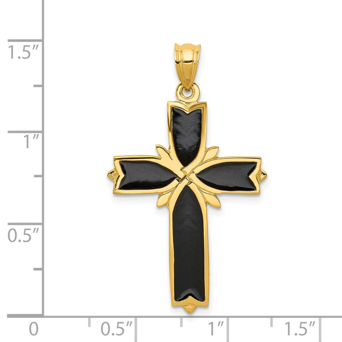 Million Charms 14K Yellow Gold Themed Enameled Latin Relgious Cross Pendant