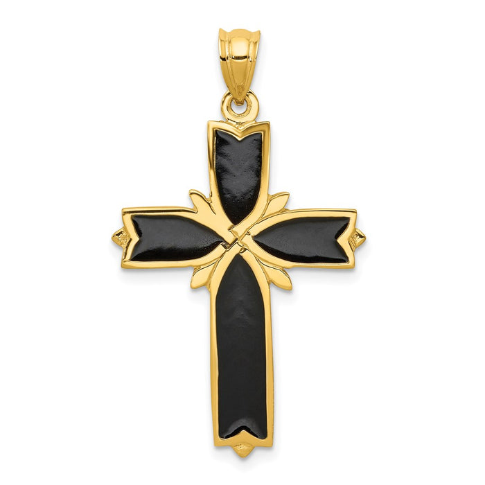 Million Charms 14K Yellow Gold Themed Enameled Latin Relgious Cross Pendant