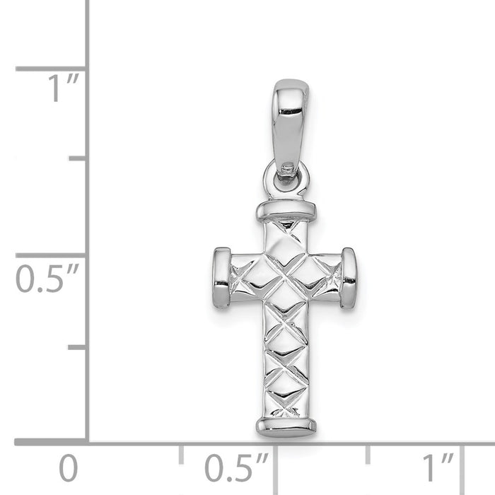 Million Charms 14K White Gold Themed Reversible Quilted Relgious Cross Pendant