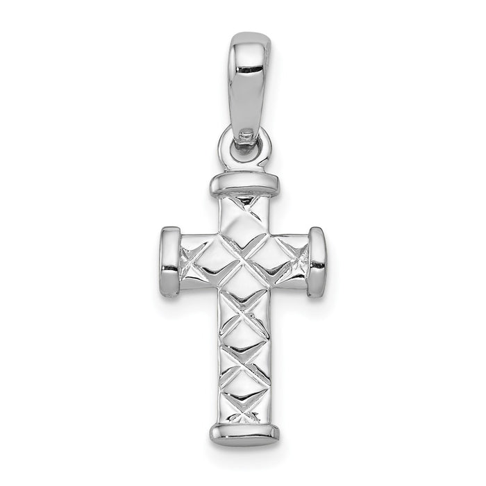 Million Charms 14K White Gold Themed Reversible Quilted Relgious Cross Pendant