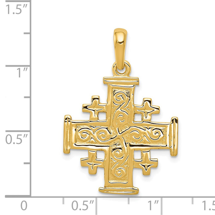 Million Charms 14K Yellow Gold Themed Jerusalem Relgious Cross Pendant