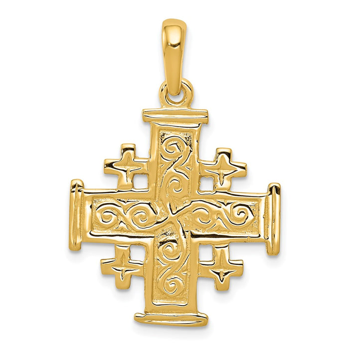 Million Charms 14K Yellow Gold Themed Jerusalem Relgious Cross Pendant