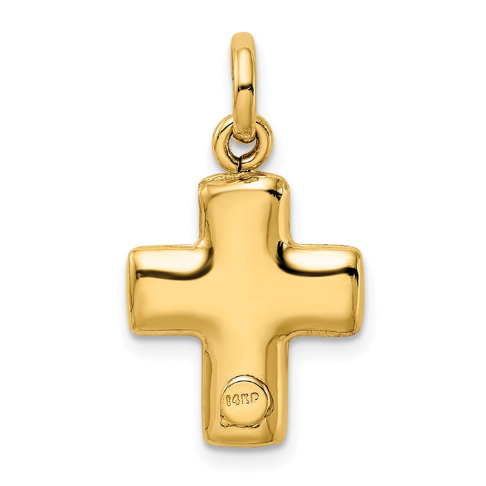 Million Charms 14K Yellow Gold Themed Puffed Relgious Cross Charm