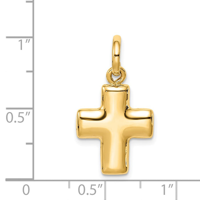 Million Charms 14K Yellow Gold Themed Puffed Relgious Cross Charm