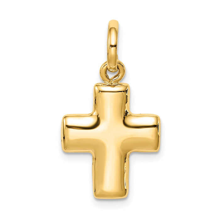 Million Charms 14K Yellow Gold Themed Puffed Relgious Cross Charm