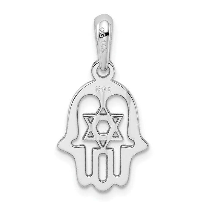 Million Charms 14K White Gold Themed Religious Jewish Star Of David Chamseh Hand Pendant