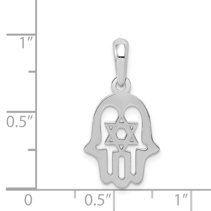 Million Charms 14K White Gold Themed Religious Jewish Star Of David Chamseh Hand Pendant