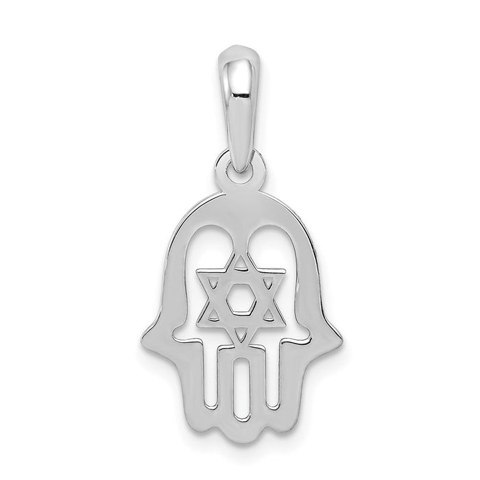 Million Charms 14K White Gold Themed Religious Jewish Star Of David Chamseh Hand Pendant