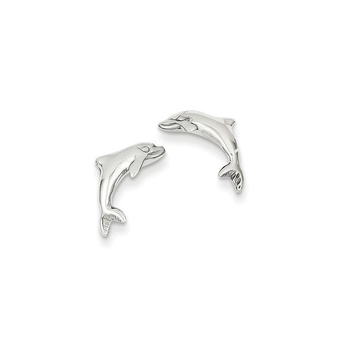 Million Charms 14k White Gold Dolphin Earrings, 13mm x 10mm