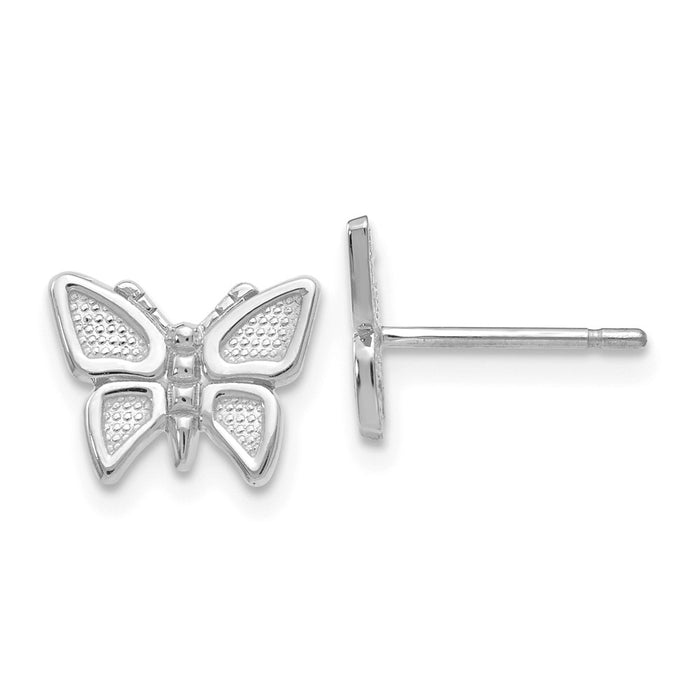 Million Charms 14k White Gold Butterfly Earrings, 7mm x 9mm