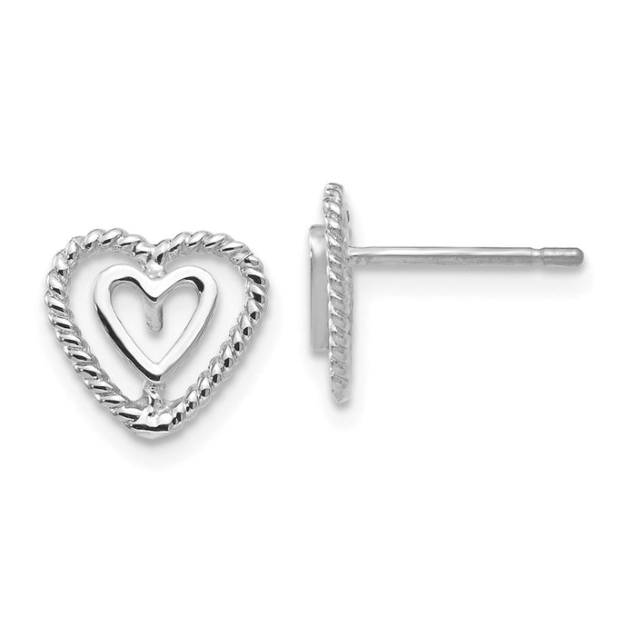 Million Charms 14k White Gold Heart Earrings, 9mm x 9mm