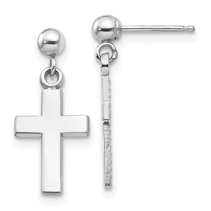 Million Charms 14k White Gold Polished Cross Earrings, 20mm x 8mm