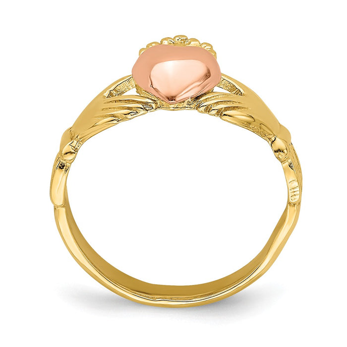 14k Two-Tone Gold, Rose & Yellow Gold Baby Claddagh Ring, Size: 1