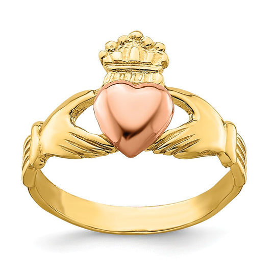 14k Two-Tone Gold, Rose & Yellow Gold Baby Claddagh Ring, Size: 1