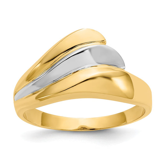 14k Two-Tone Gold Polished Wave Ring, Size: 8
