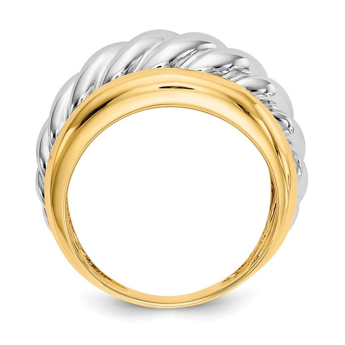 14k Two-Tone Gold Polished Twisted Dome Ring, Size: 6