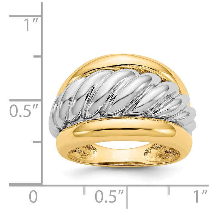 14k Two-Tone Gold Polished Twisted Dome Ring, Size: 6