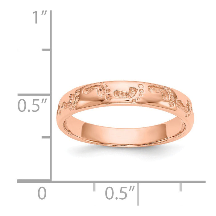 14k Rose Gold Footprints Ring, Size: 7