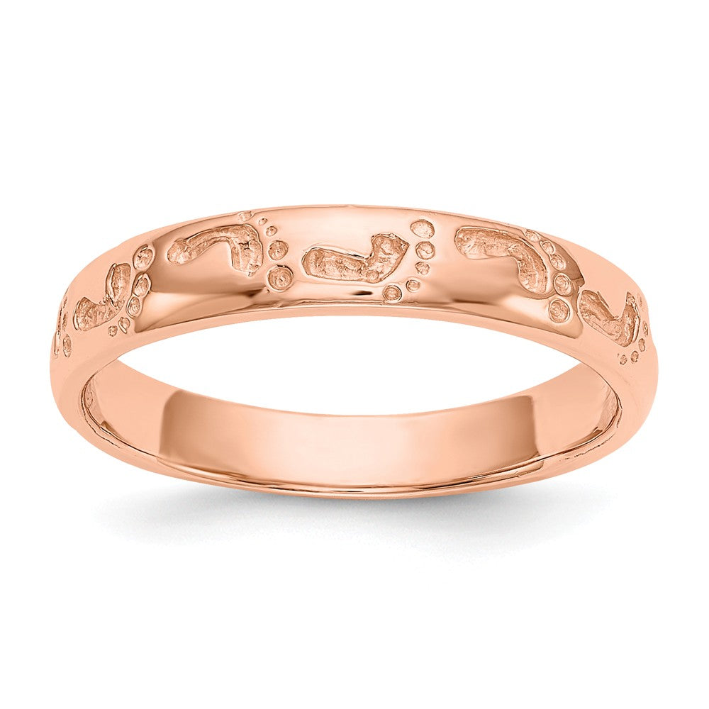 14k Rose Gold Footprints Ring, Size: 7