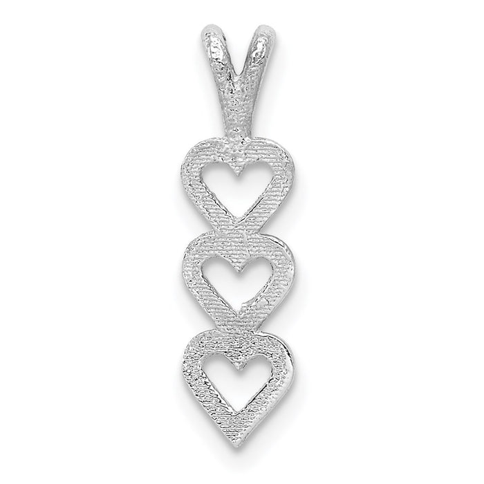 Million Charms 14K White Gold Themed Triple Heart Pendant