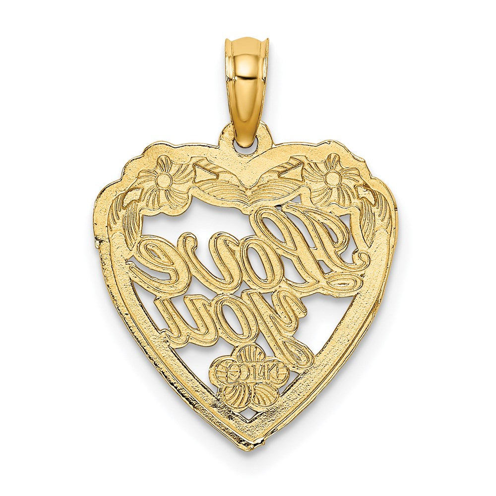 Million Charms 14K Yellow Gold Themed With Rhodium-plated Love You In Heart With Flowers Charm