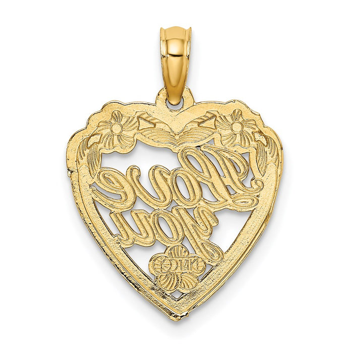 Million Charms 14K Yellow Gold Themed With Rhodium-plated Love You In Heart With Flowers Charm