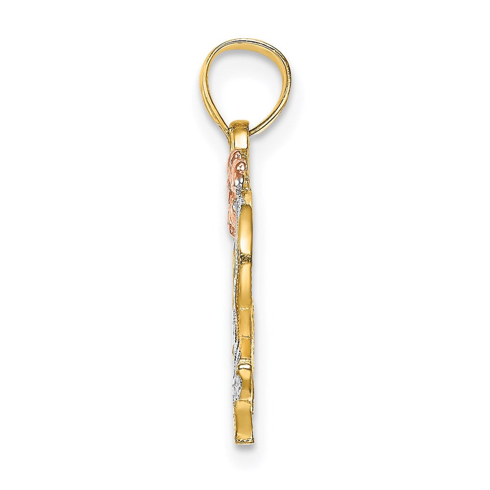 Million Charms 14K Two-Tone & White Rhodium-plated Polished Mom Flower Pendant