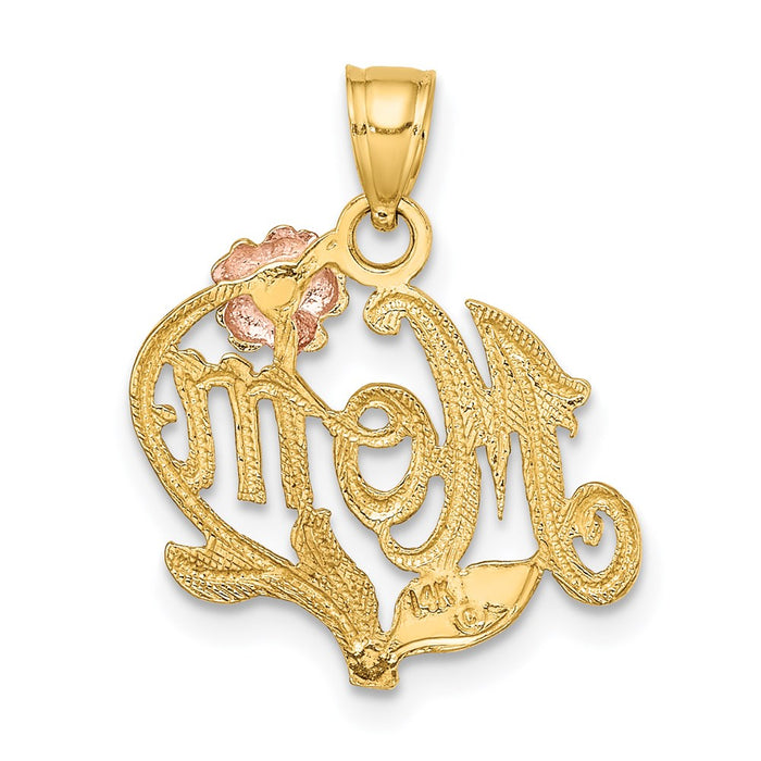 Million Charms 14K Two-Tone & White Rhodium-plated Polished Mom Flower Pendant