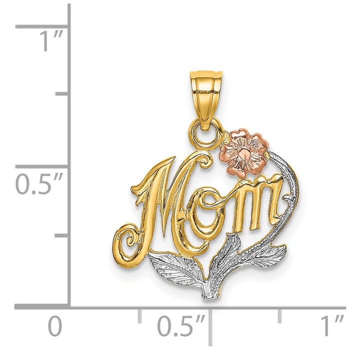 Million Charms 14K Two-Tone & White Rhodium-plated Polished Mom Flower Pendant