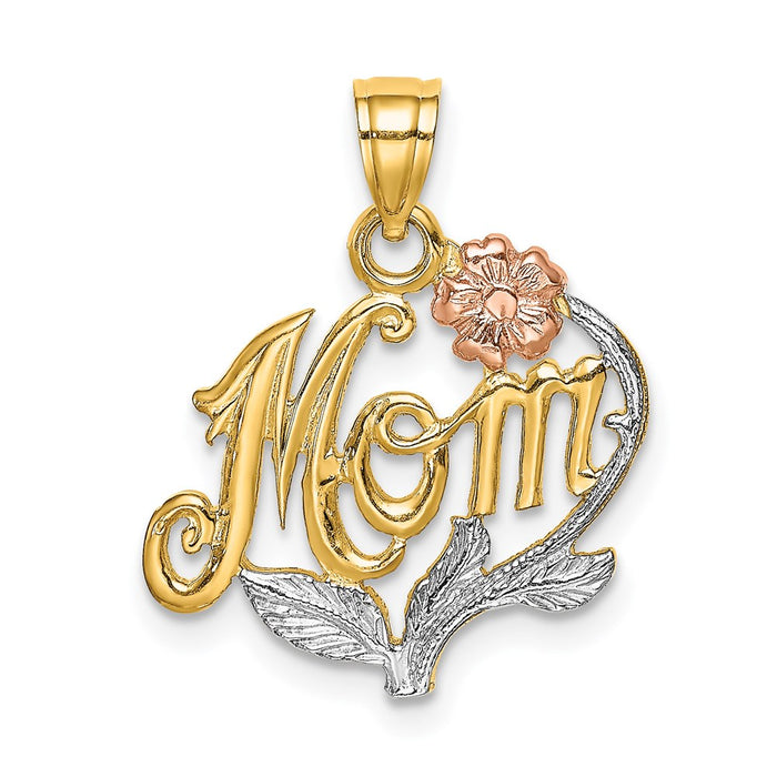 Million Charms 14K Two-Tone & White Rhodium-plated Polished Mom Flower Pendant