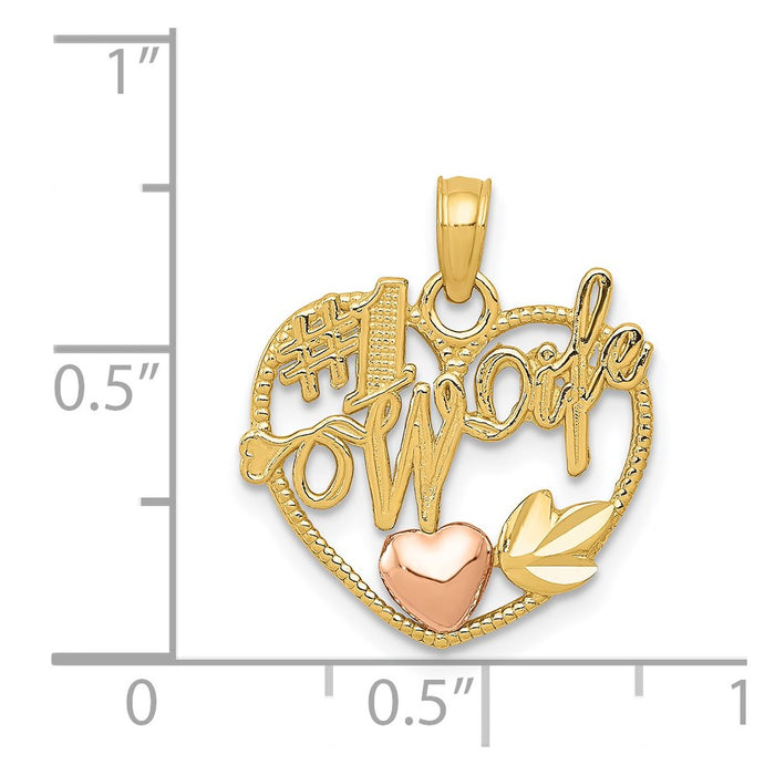 Million Charms 14K Two-Tone #1 Wife In Heart With Heart Pendant