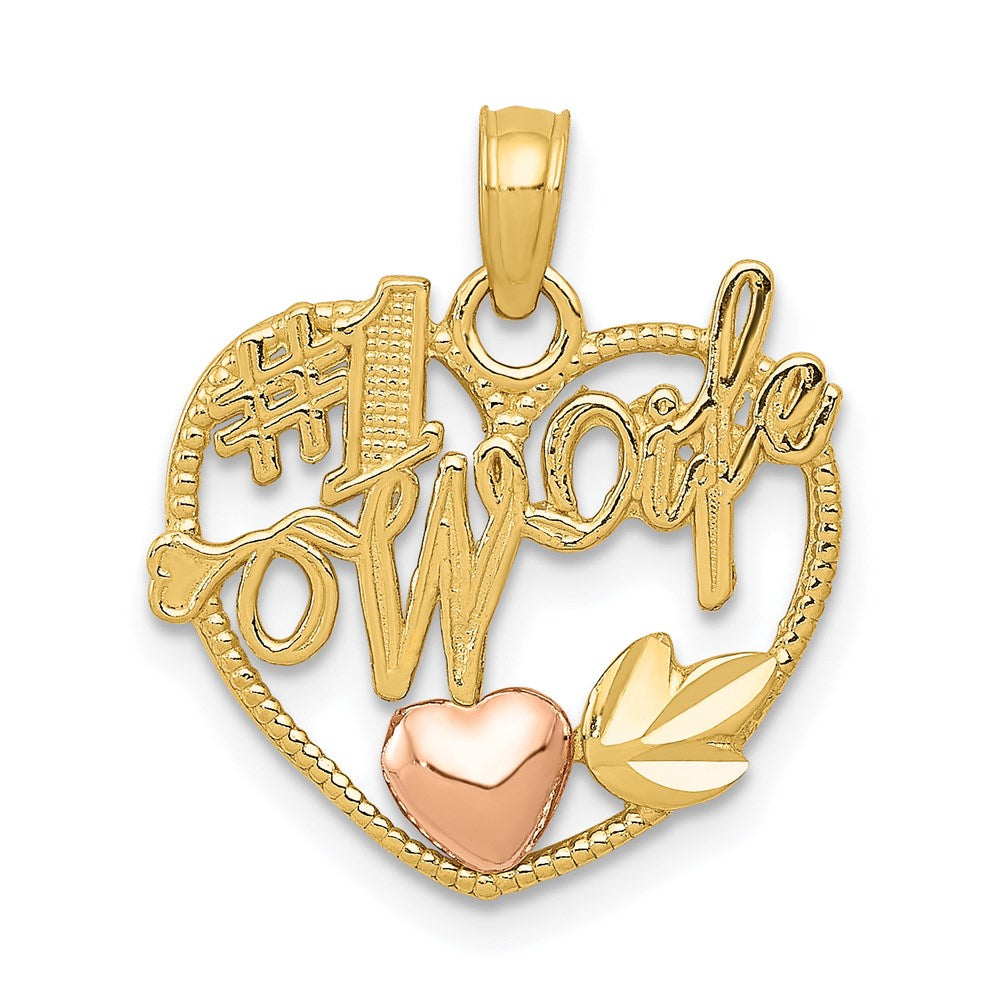 Million Charms 14K Two-Tone #1 Wife In Heart With Heart Pendant