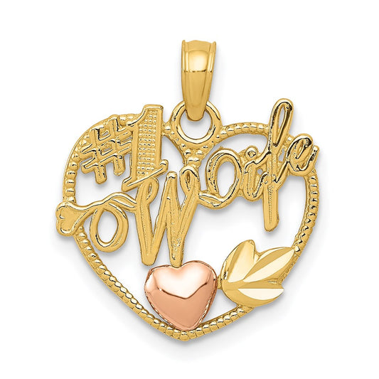 Million Charms 14K Two-Tone #1 Wife In Heart With Heart Pendant