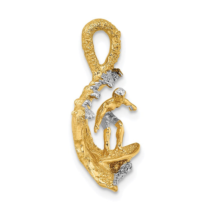 Million Charms 14K Yellow Gold Themed, Rhodium-plated 3-D Surfer In Wave Charm