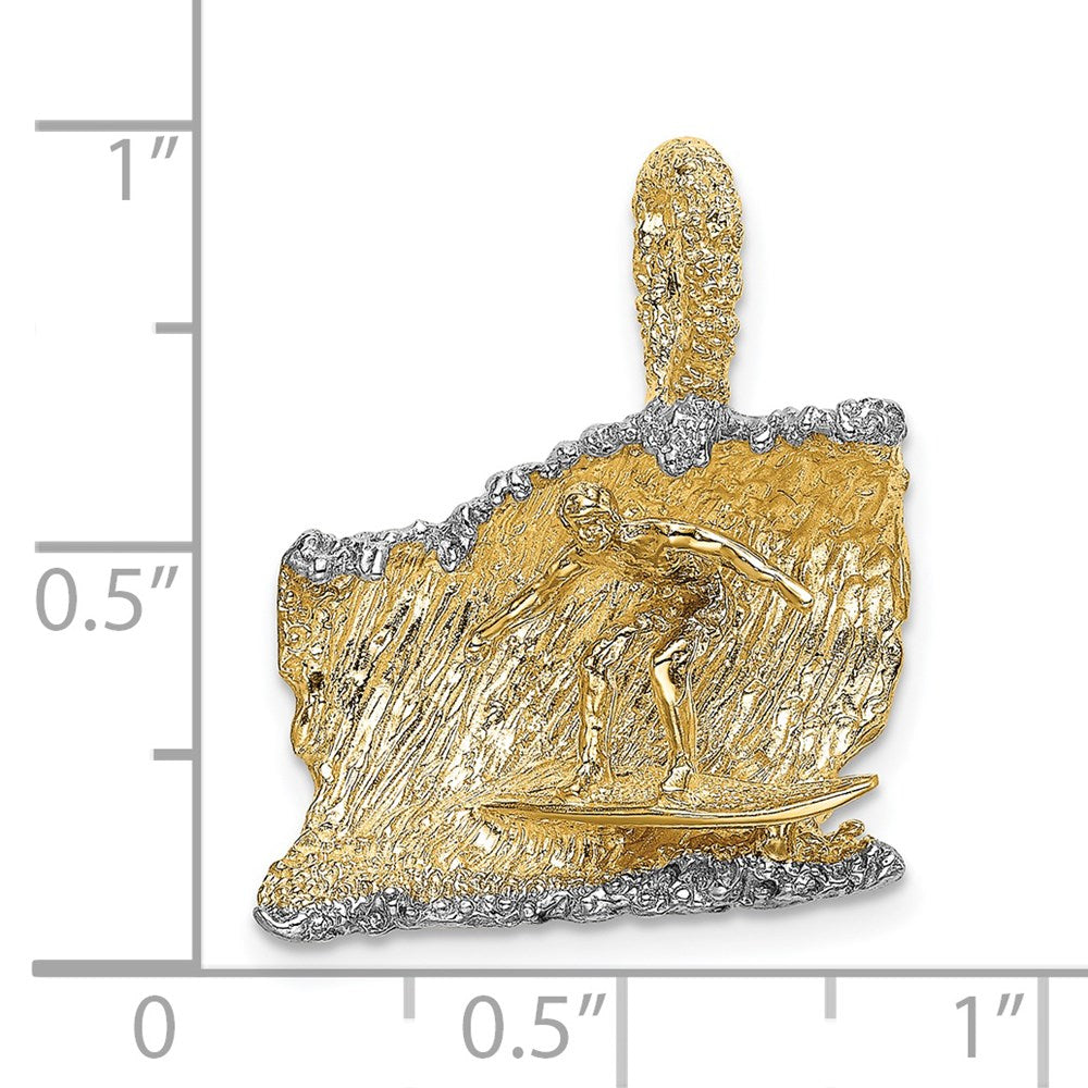Million Charms 14K Yellow Gold Themed, Rhodium-plated 3-D Surfer In Wave Charm