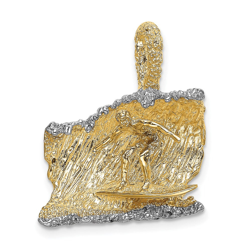 Million Charms 14K Yellow Gold Themed, Rhodium-plated 3-D Surfer In Wave Charm