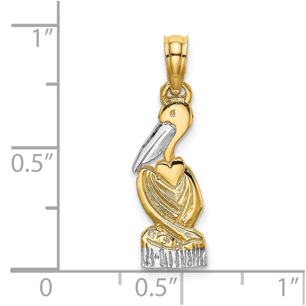 Million Charms 14K Yellow Gold Themed, Rhodium-plated Pelican Standing Charm