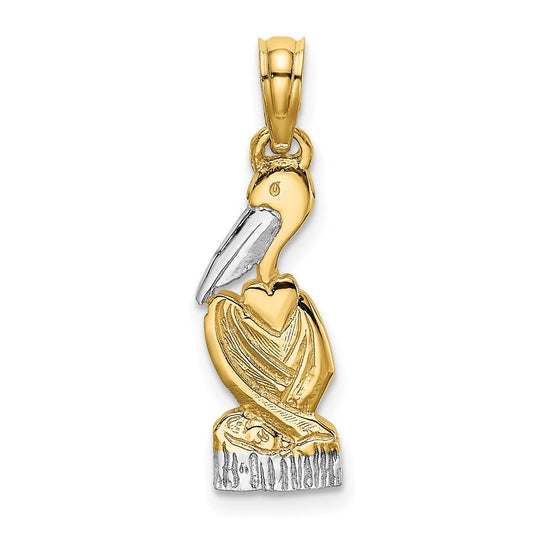 Million Charms 14K Yellow Gold Themed, Rhodium-plated Pelican Standing Charm