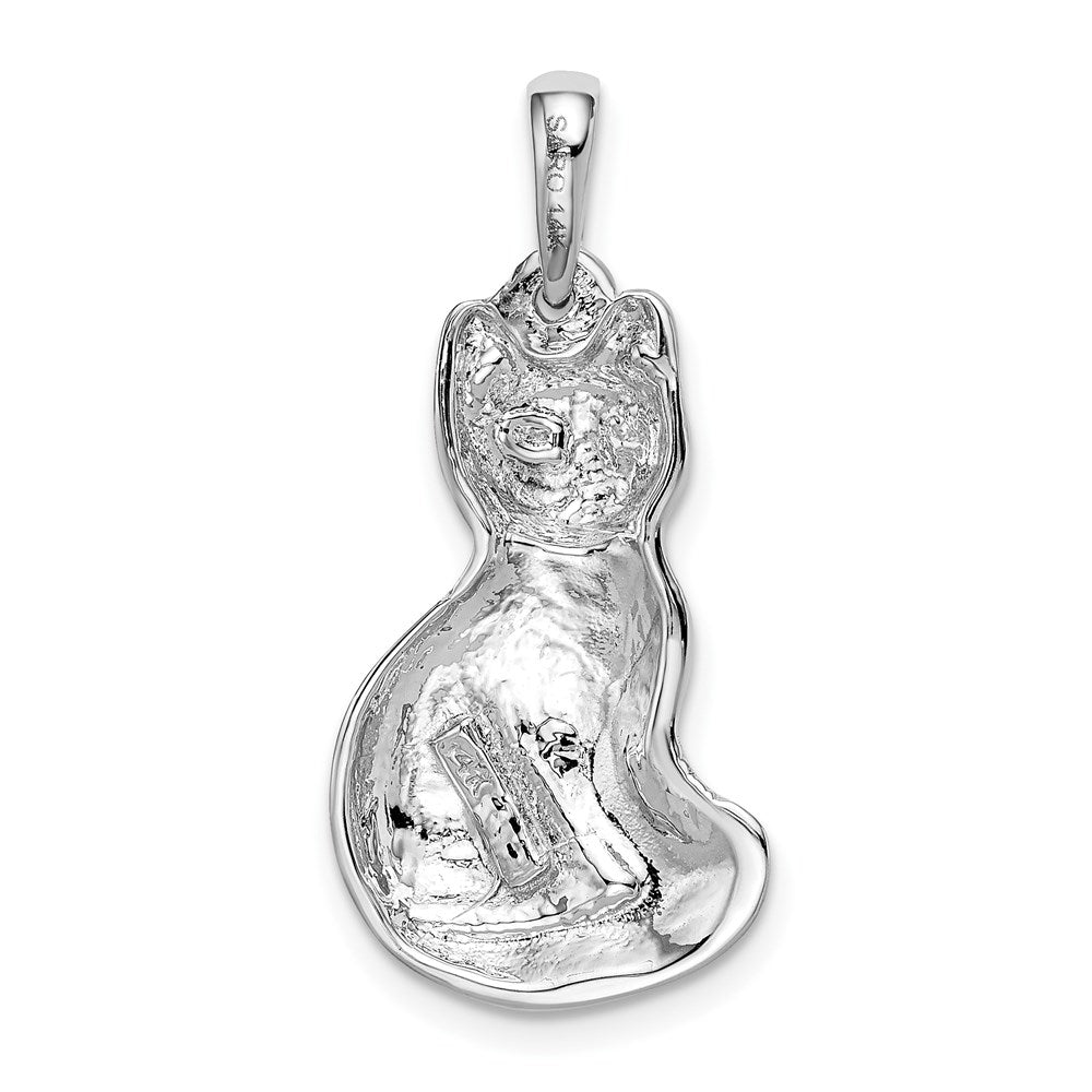 Million Charms 14K White Gold Themed Cat Pendant