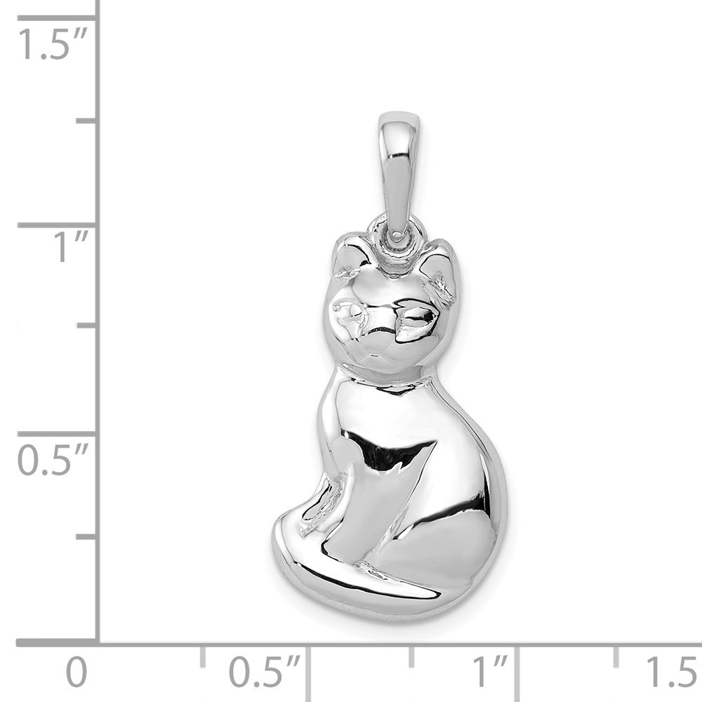 Million Charms 14K White Gold Themed Cat Pendant