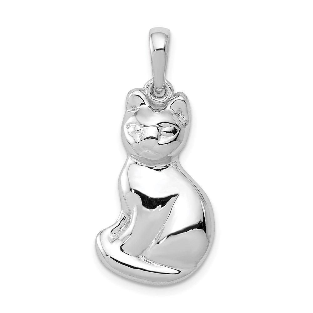 Million Charms 14K White Gold Themed Cat Pendant